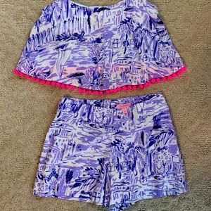 Lilly Pulitzer purple toile pom pom short set 0